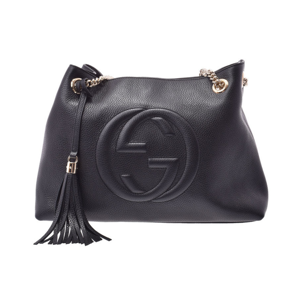 Gucci Soho Interlocking Chain Shoulder Bag Tassel Black Leather